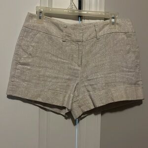 Beige Shimmer Linen Shorts